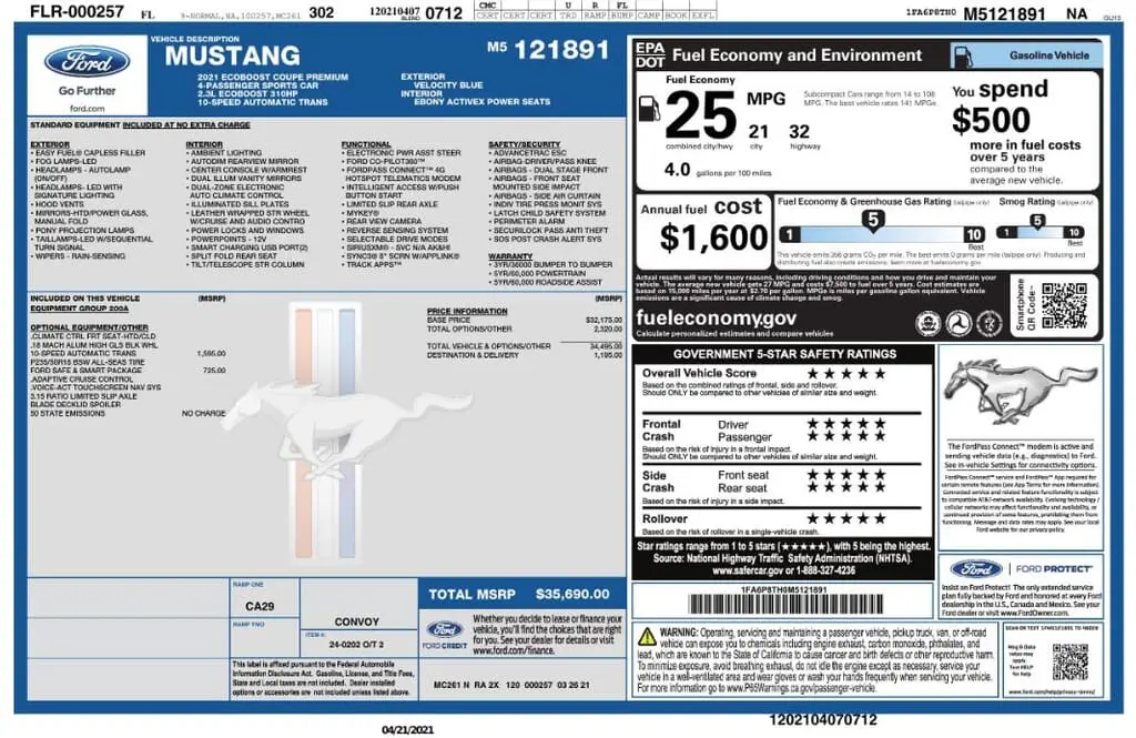 Florida Fine Cars - Used FORD MUSTANG 2021 MIAMI ECOBOOST PREMIUM