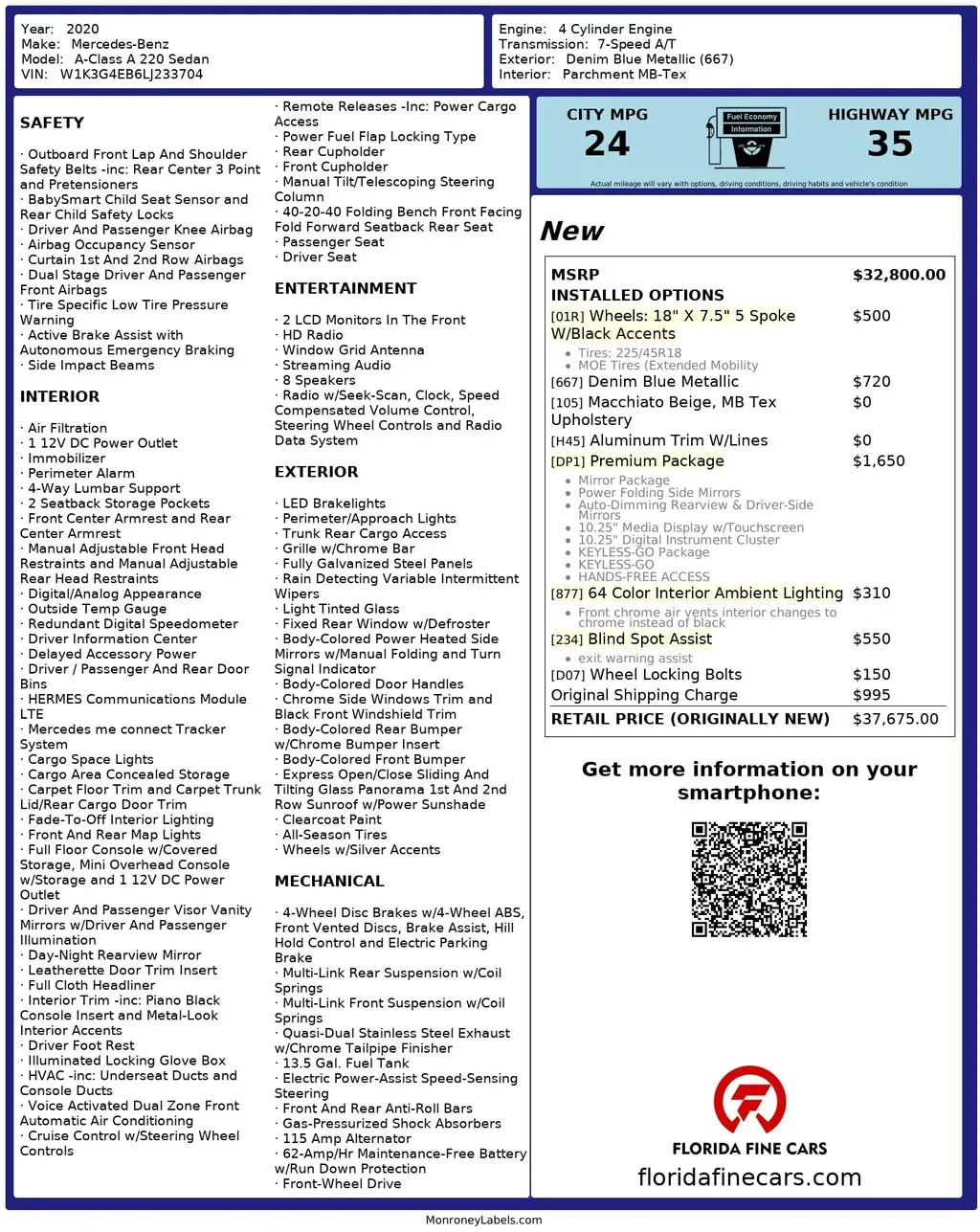 Florida Fine Cars - Used MERCEDES-BENZ A-CLASS 2020 MIAMI A 220