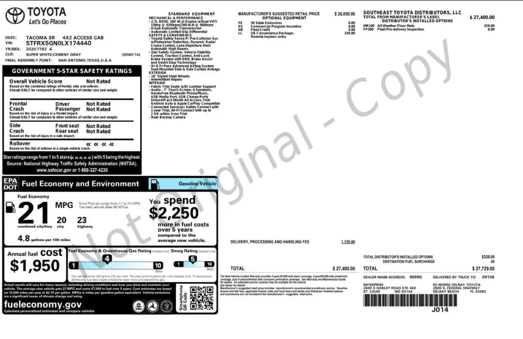 Florida Fine Cars - Used TOYOTA TACOMA 2WD 2020 MIAMI SR