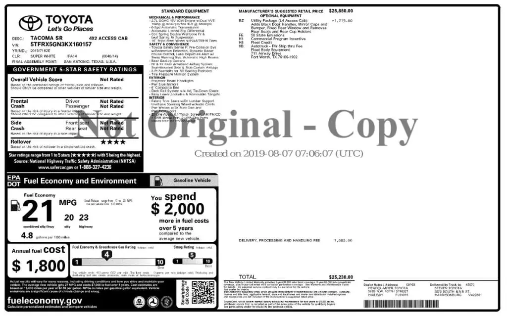 Florida Fine Cars - Used TOYOTA TACOMA 2WD 2019 MARGATE SR