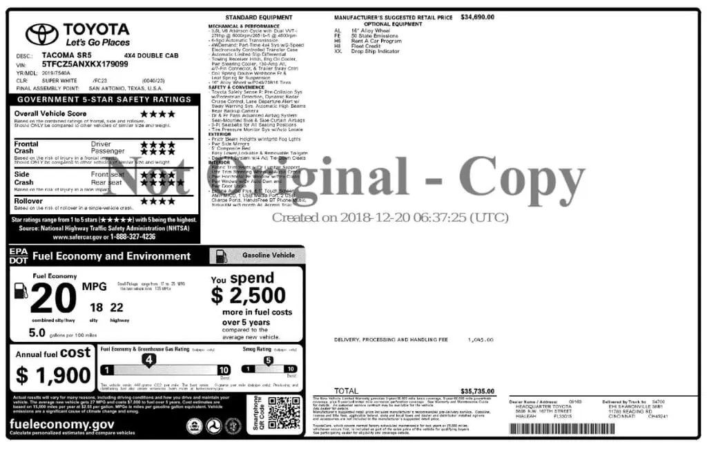 Florida Fine Cars - Used TOYOTA TACOMA 4WD 2019 MIAMI SR5