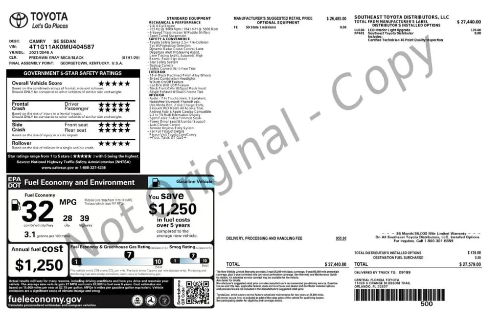 Florida Fine Cars - Used TOYOTA CAMRY 2021 MARGATE SE 