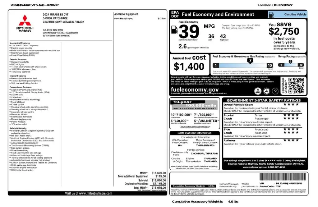 Florida Fine Cars - Used MITSUBISHI MIRAGE 2024 WEST PALM ES