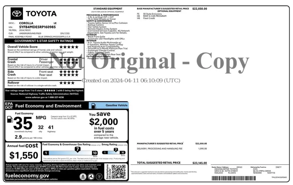 Florida Fine Cars - Used TOYOTA COROLLA 2024 WEST PALM LE