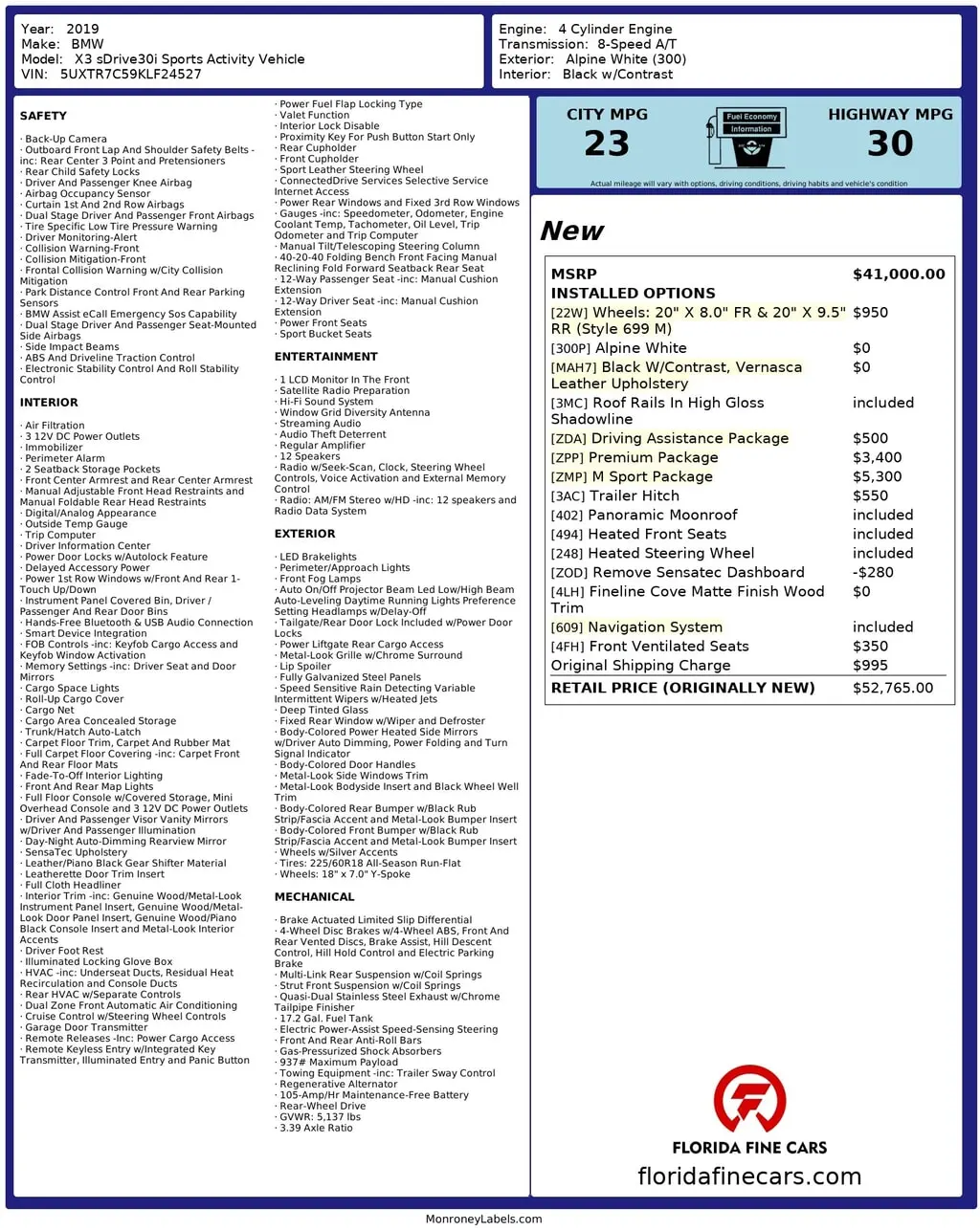 Florida Fine Cars - Used BMW X3 2019 ORLANDO SDRIVE30I