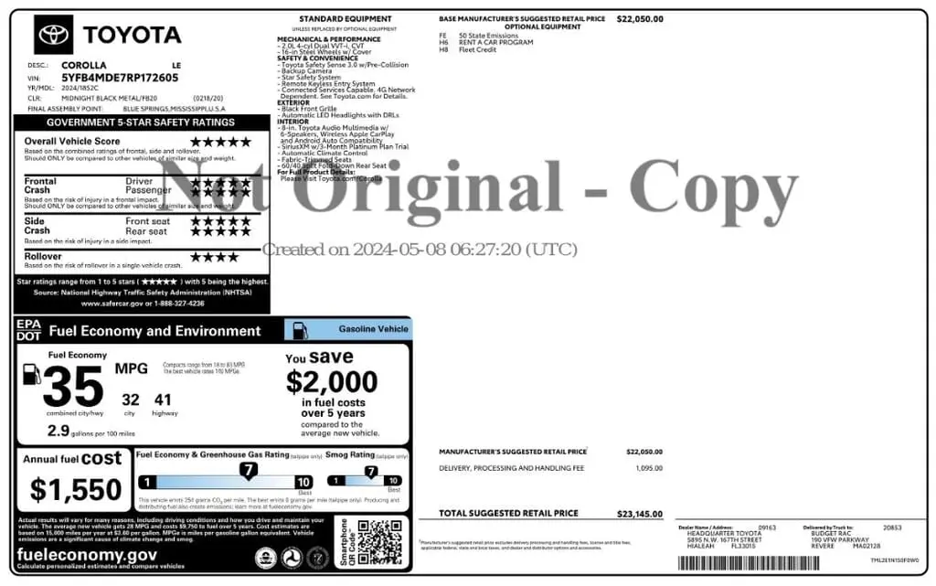 Florida Fine Cars - Used TOYOTA COROLLA 2024 MIAMI LE
