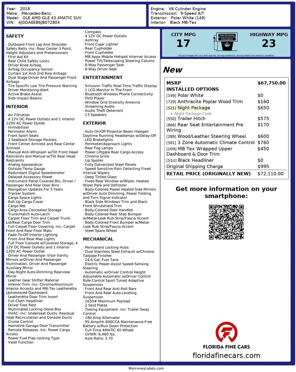 Florida Fine Cars - Used MERCEDES-BENZ GLE 2018 MIAMI AMG GLE 43