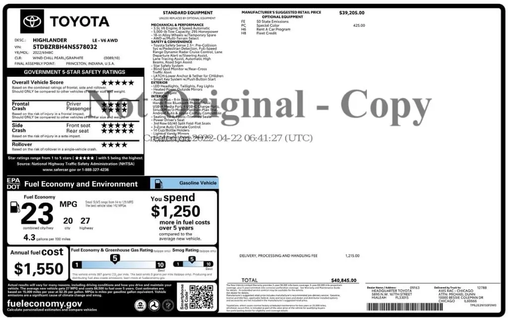 Florida Fine Cars - Used TOYOTA HIGHLANDER 2022 MIAMI LE