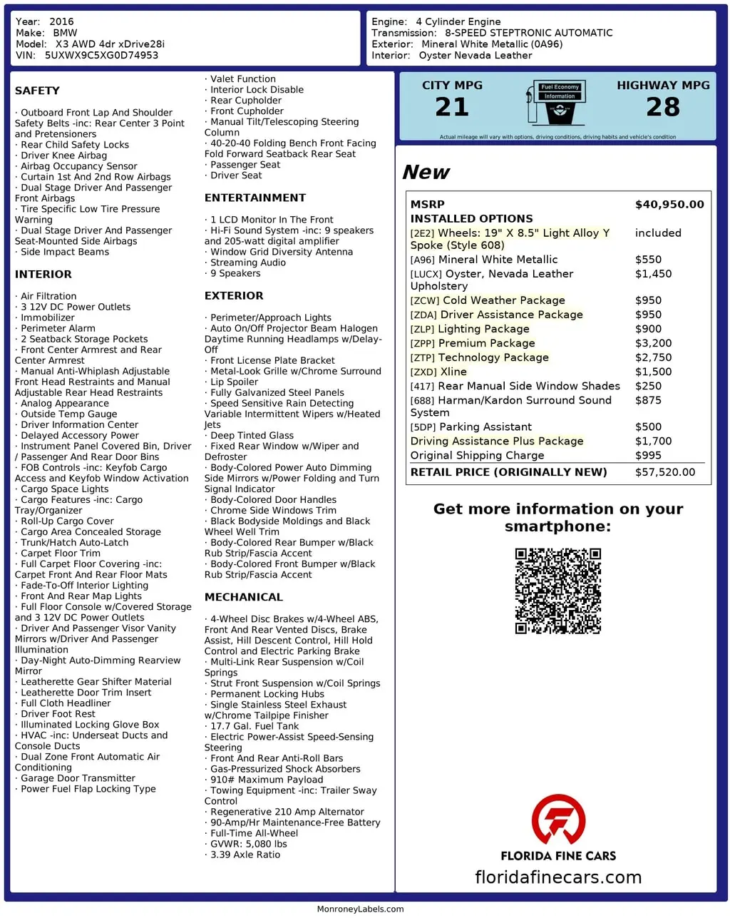 Florida Fine Cars - Used BMW X3 2016 WEST PALM XDRIVE28I