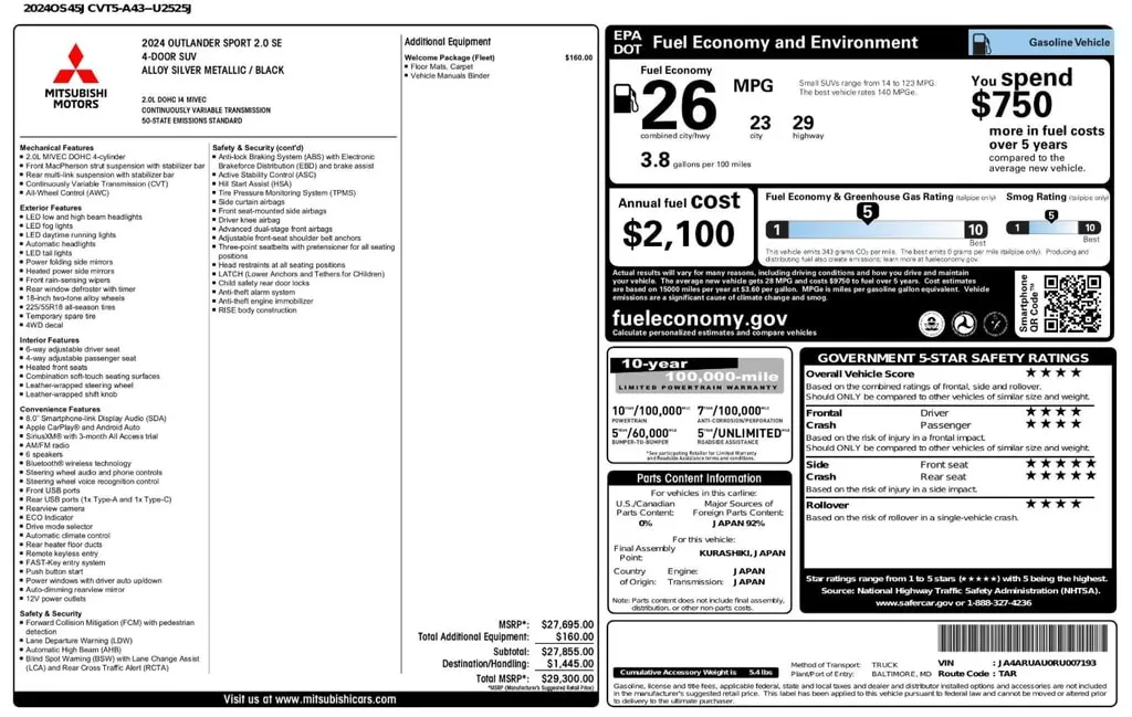 Florida Fine Cars - Used MITSUBISHI OUTLANDER SPORT 2024 ORLANDO SE