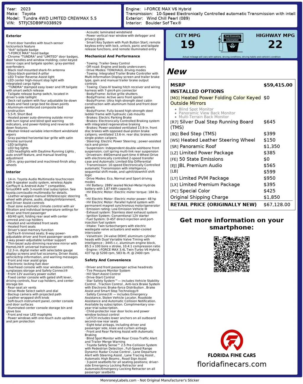 Florida Fine Cars - Used TOYOTA TUNDRA 4WD 2023 MARGATE LIMITED HYBRID