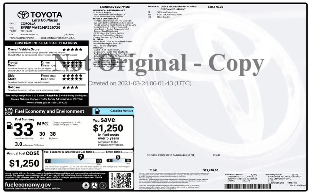 Florida Fine Cars - Used TOYOTA COROLLA 2021 MARGATE LE