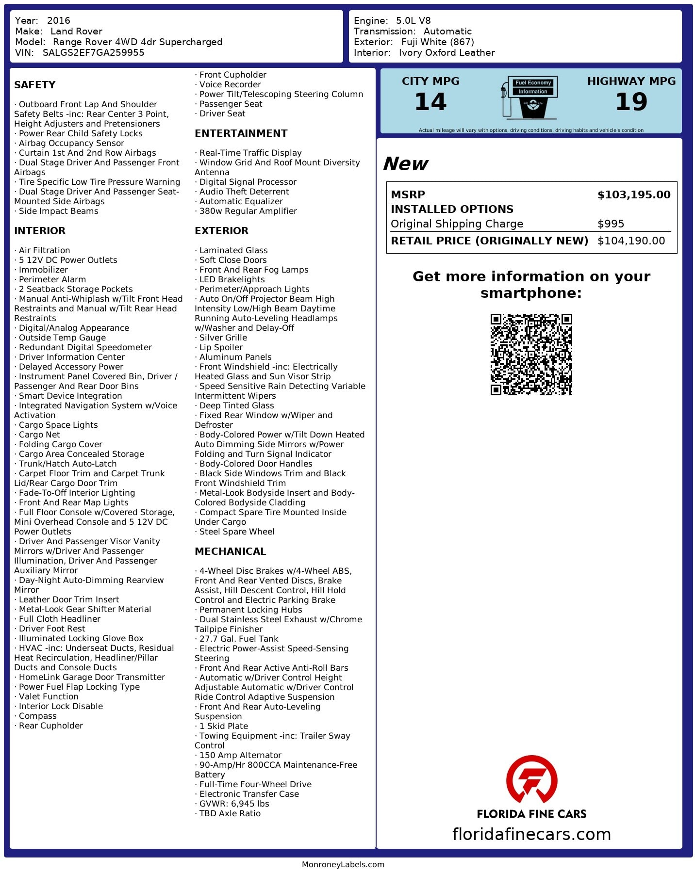 Florida Fine Cars - Used LAND ROVER RANGE ROVER 2016 WEST PALM SUPERCHARGED