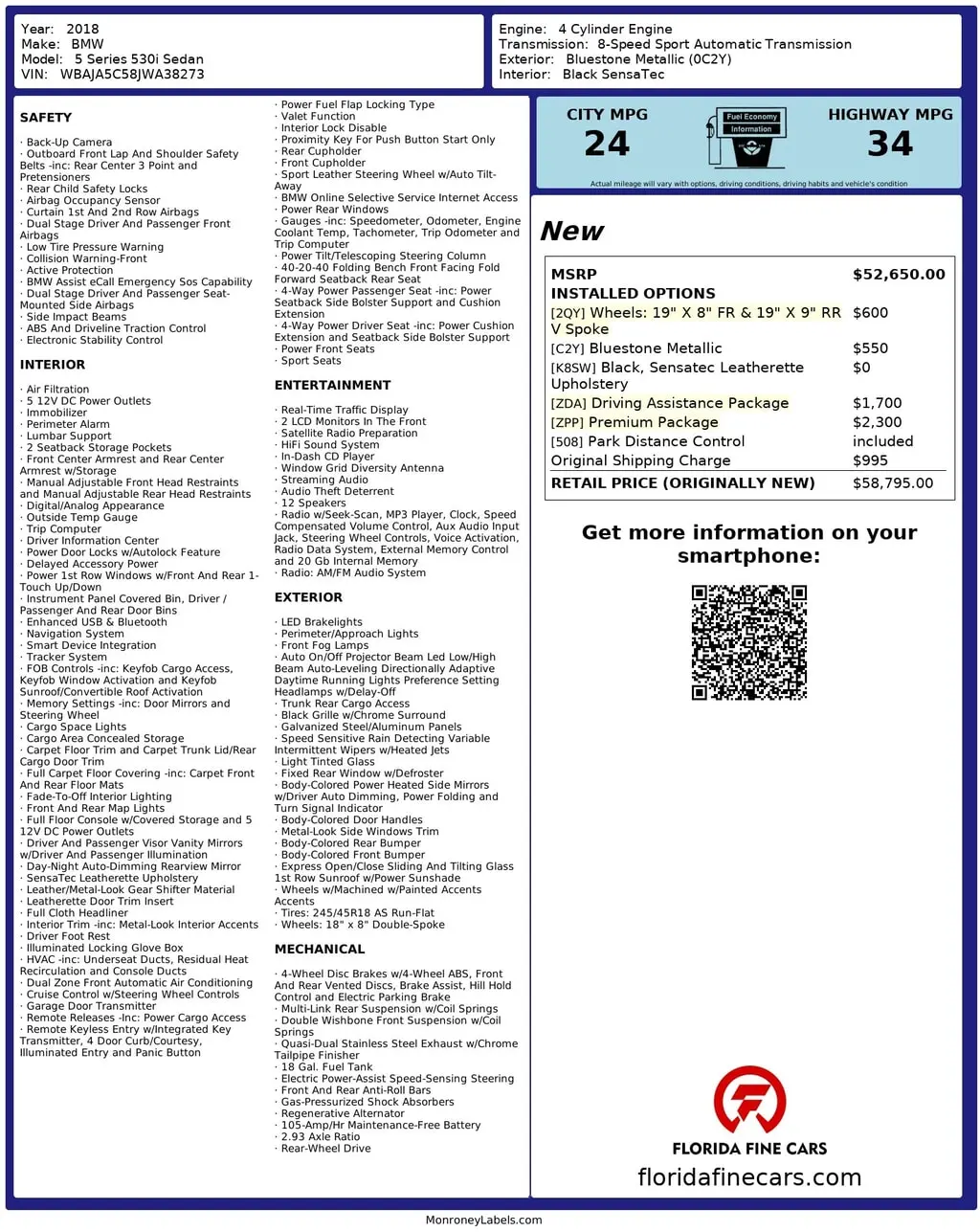 Florida Fine Cars - Used BMW 5 SERIES 2018 WEST PALM 530I