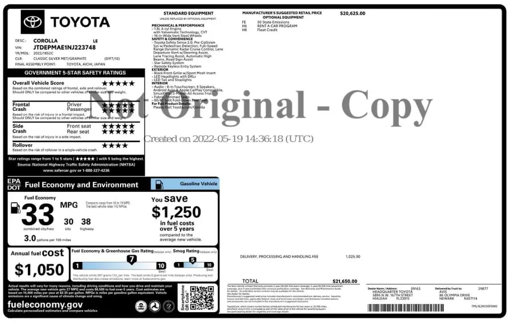 Florida Fine Cars - Used TOYOTA COROLLA 2022 MARGATE LE