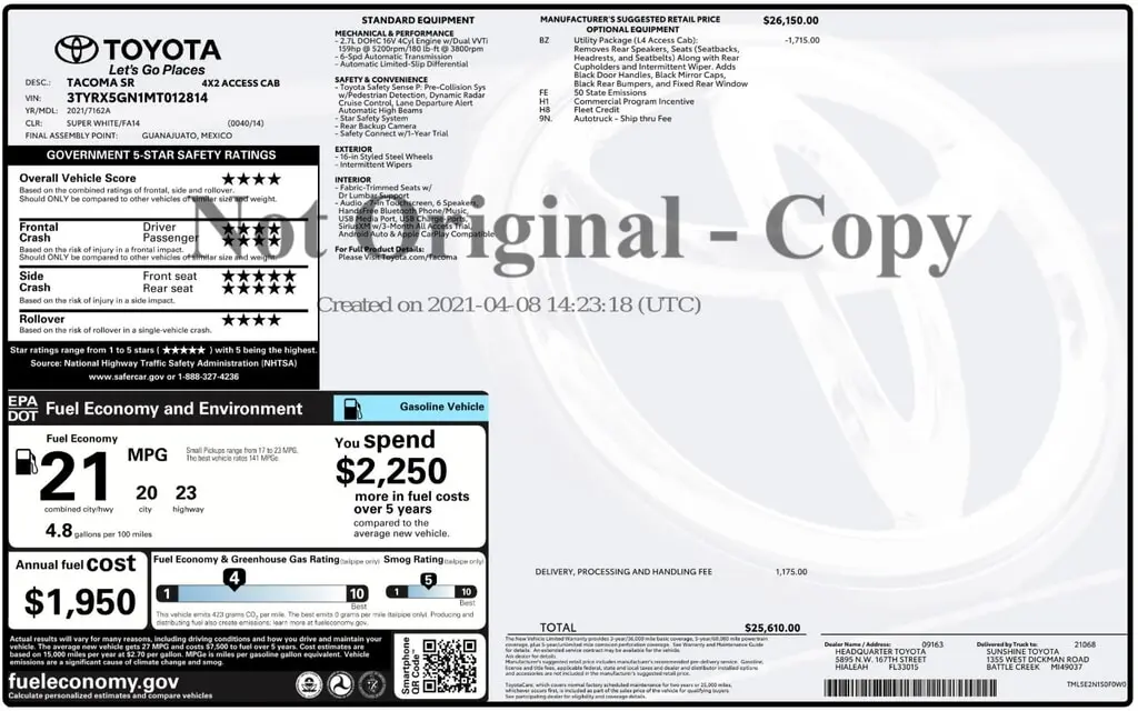 Florida Fine Cars - Used TOYOTA TACOMA 2WD 2021 ORLANDO SR