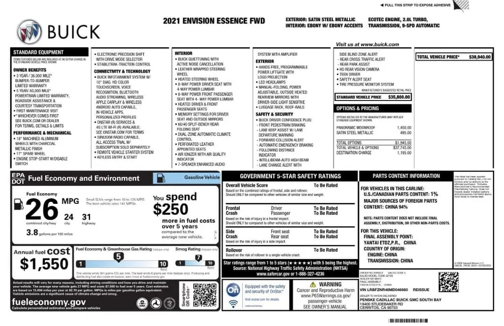 Florida Fine Cars - Used BUICK ENVISION 2021 MARGATE ESSENCE