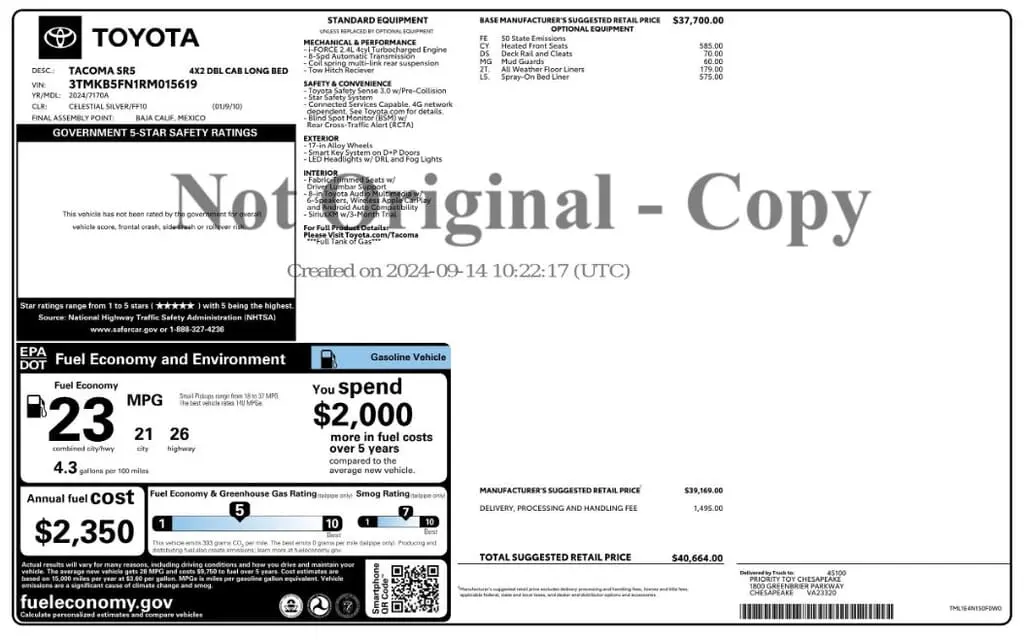 Florida Fine Cars - Used TOYOTA TACOMA 2WD 2024 MARGATE SR5