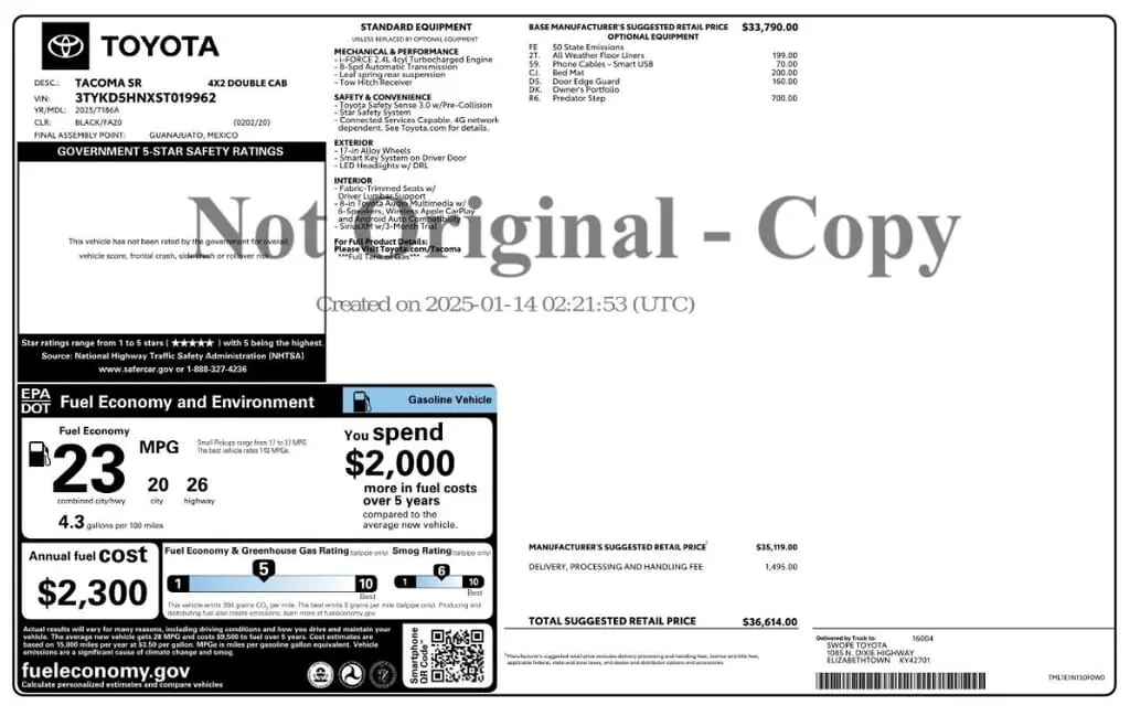 Florida Fine Cars - Used TOYOTA TACOMA 2WD 2025 MIAMI SR