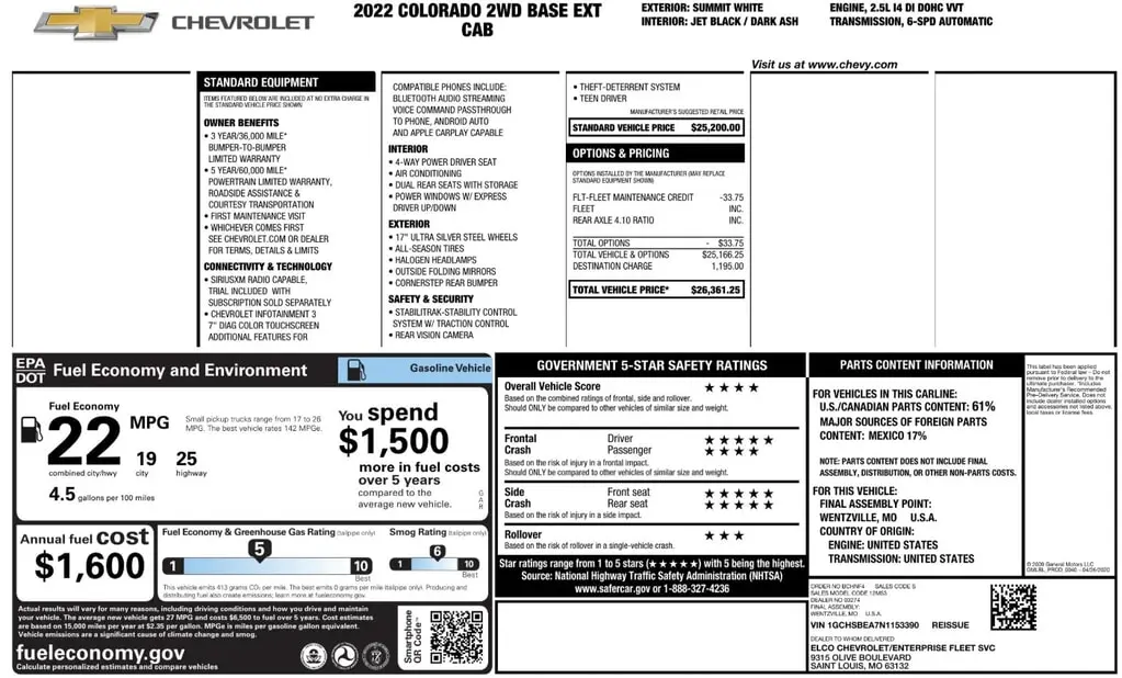 Florida Fine Cars - Used CHEVROLET COLORADO 2022 ORLANDO 2WD WORK TRUCK