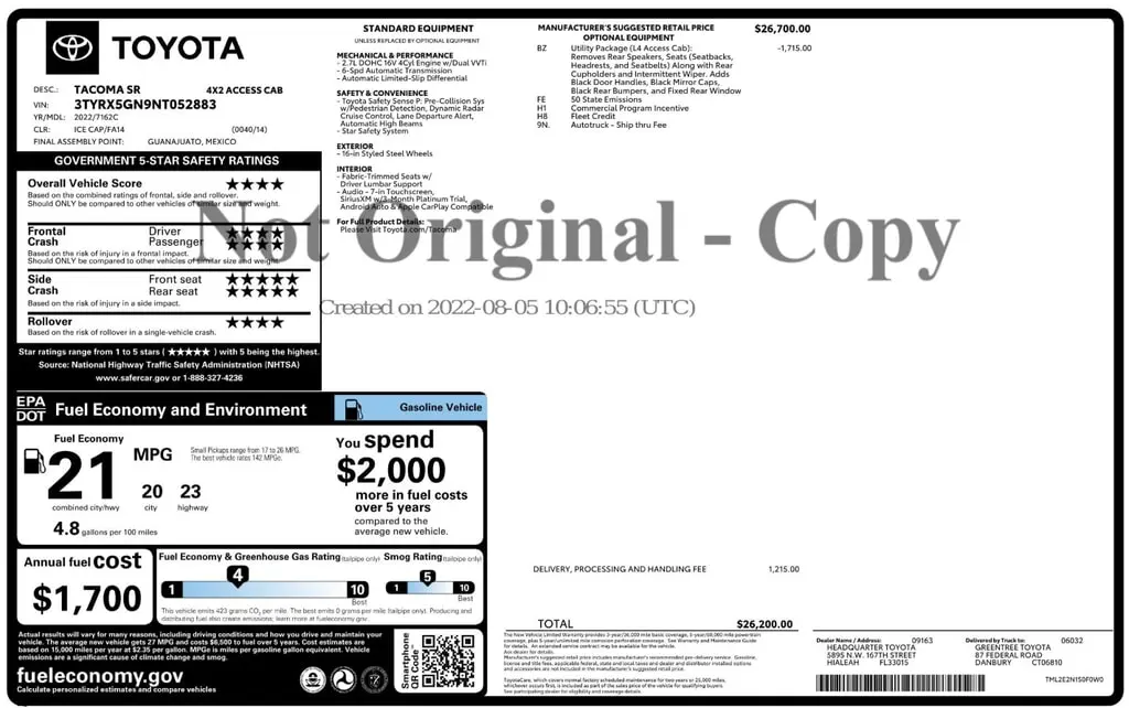 Florida Fine Cars - Used TOYOTA TACOMA 2WD 2022 ORLANDO SR