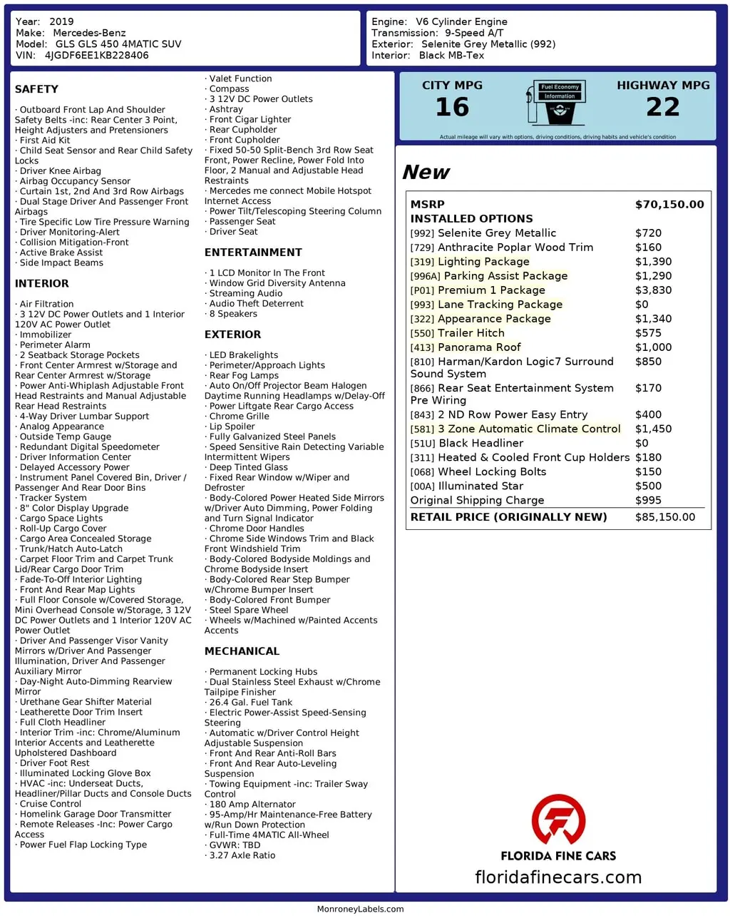 Florida Fine Cars - Used MERCEDES-BENZ GLS 2019 MARGATE GLS 450