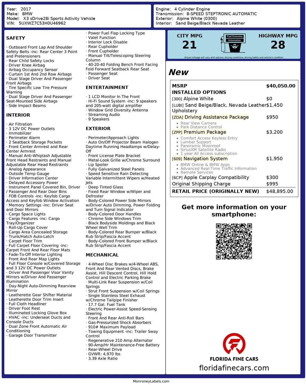 Florida Fine Cars - Used BMW X3 2017 WEST PALM SDRIVE28I