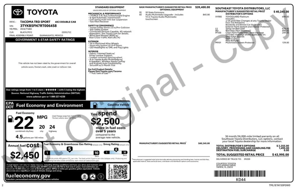 Florida Fine Cars - Used TOYOTA TACOMA 2WD 2024 MARGATE TRD SPORT