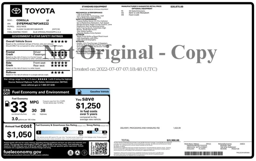 Florida Fine Cars - Used TOYOTA COROLLA 2022 MIAMI LE