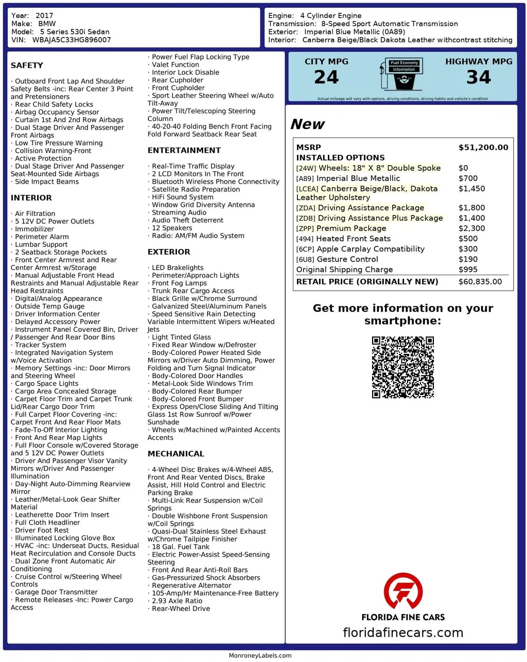 Florida Fine Cars - Used BMW 5 SERIES 2017 MIAMI 530I