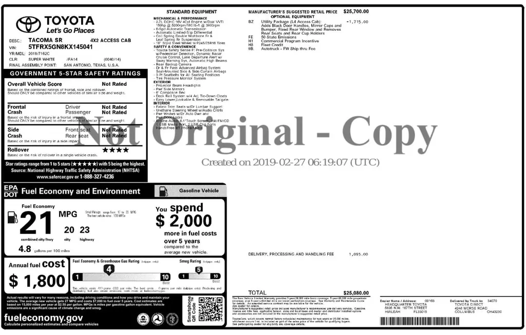 Florida Fine Cars - Used TOYOTA TACOMA 2WD 2019 ORLANDO SR