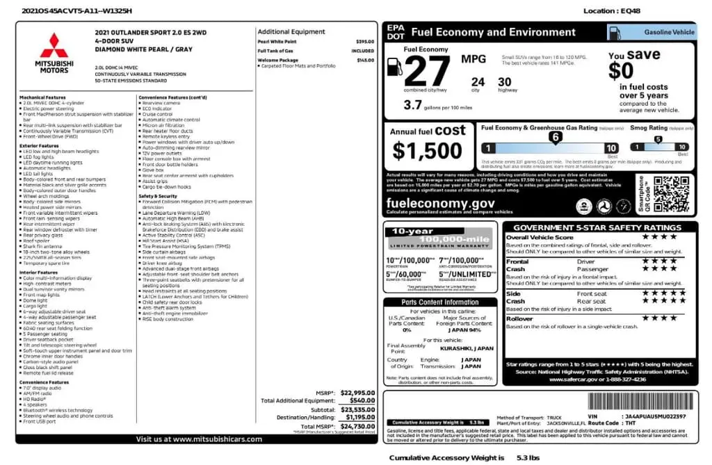 Florida Fine Cars - Used MITSUBISHI OUTLANDER SPORT 2021 MARGATE ES