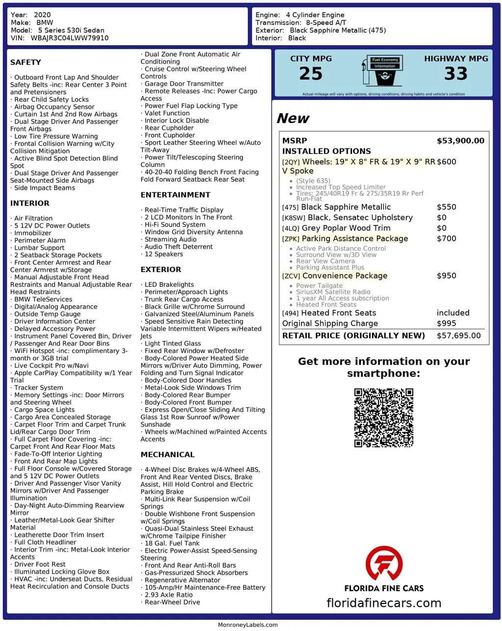 Florida Fine Cars - Used BMW 5 SERIES 2020 ORLANDO 530I