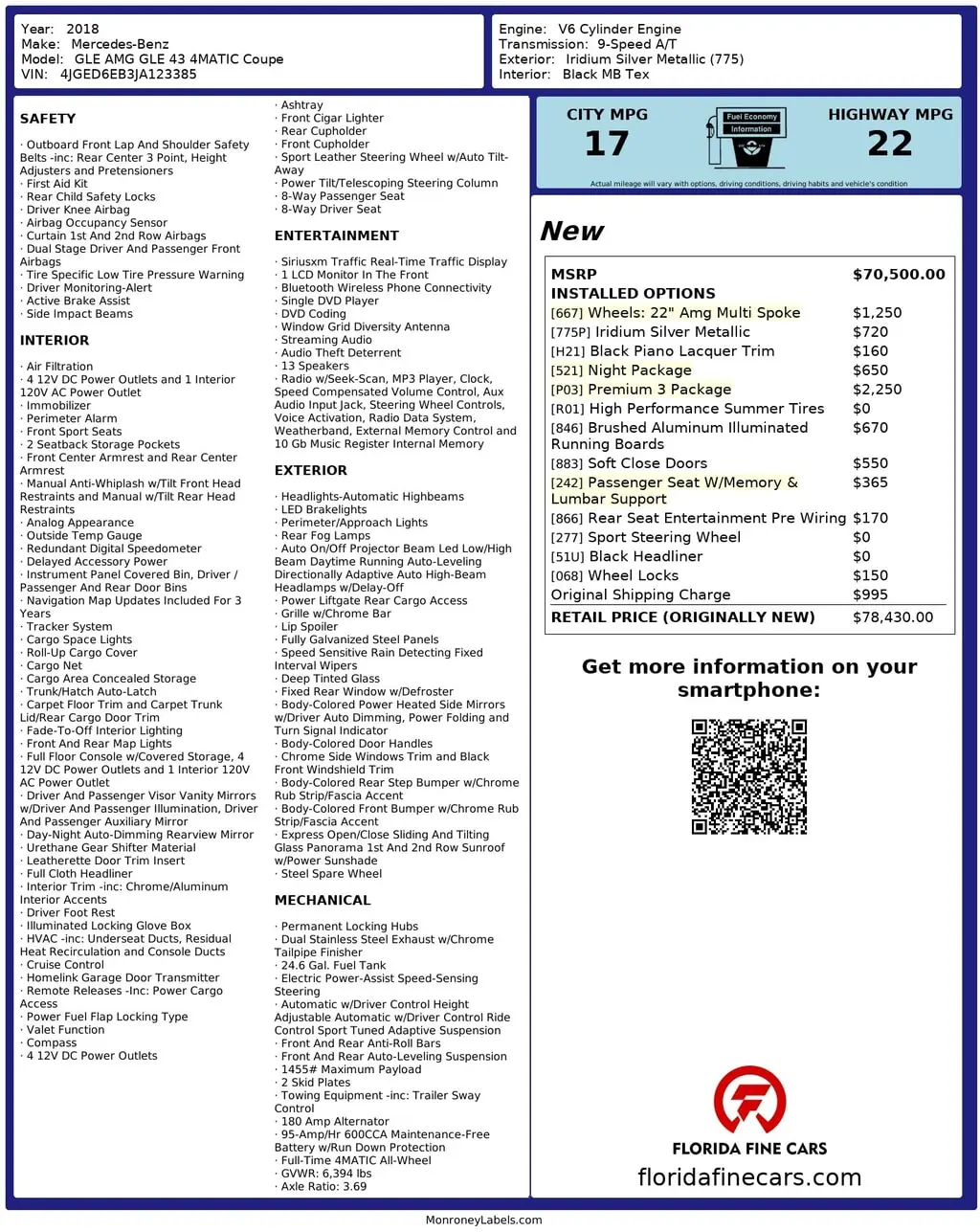 Florida Fine Cars - Used MERCEDES-BENZ GLE 2018 MIAMI AMG GLE 43