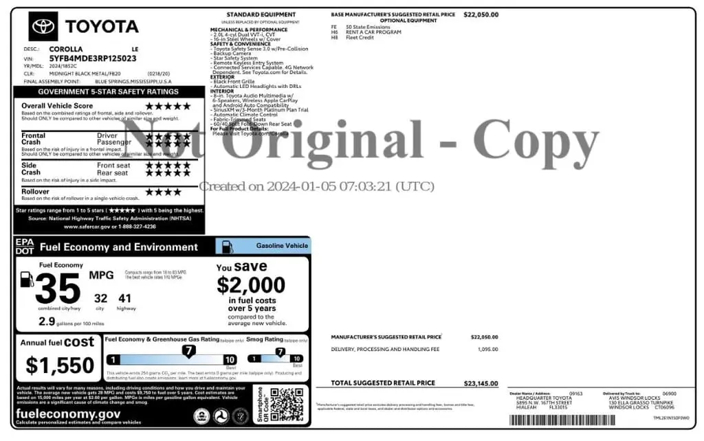 Florida Fine Cars - Used TOYOTA COROLLA 2024 MARGATE LE