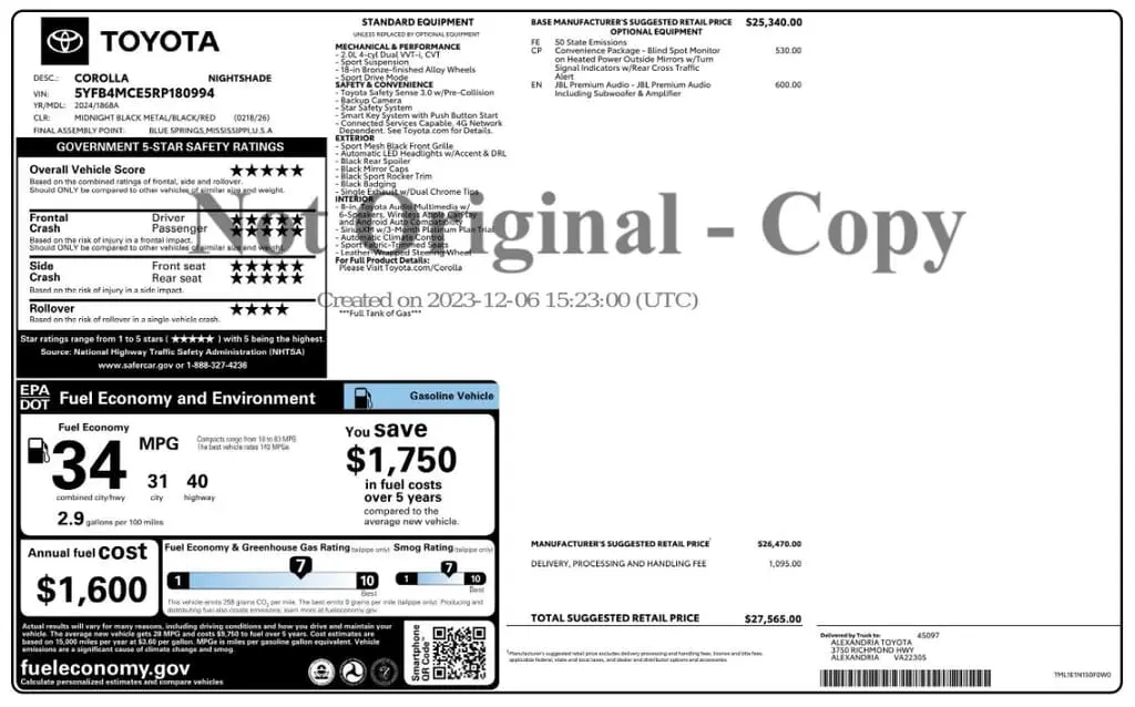 Florida Fine Cars - Used TOYOTA COROLLA 2024 MARGATE NIGHTSHADE