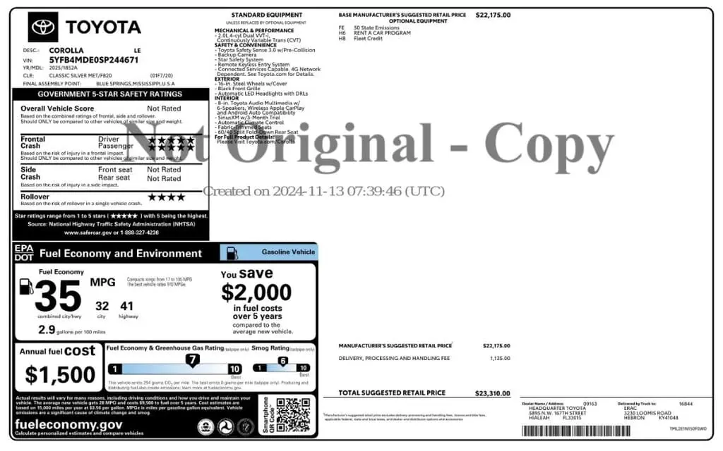 Florida Fine Cars - Used TOYOTA COROLLA 2025 WEST PALM LE