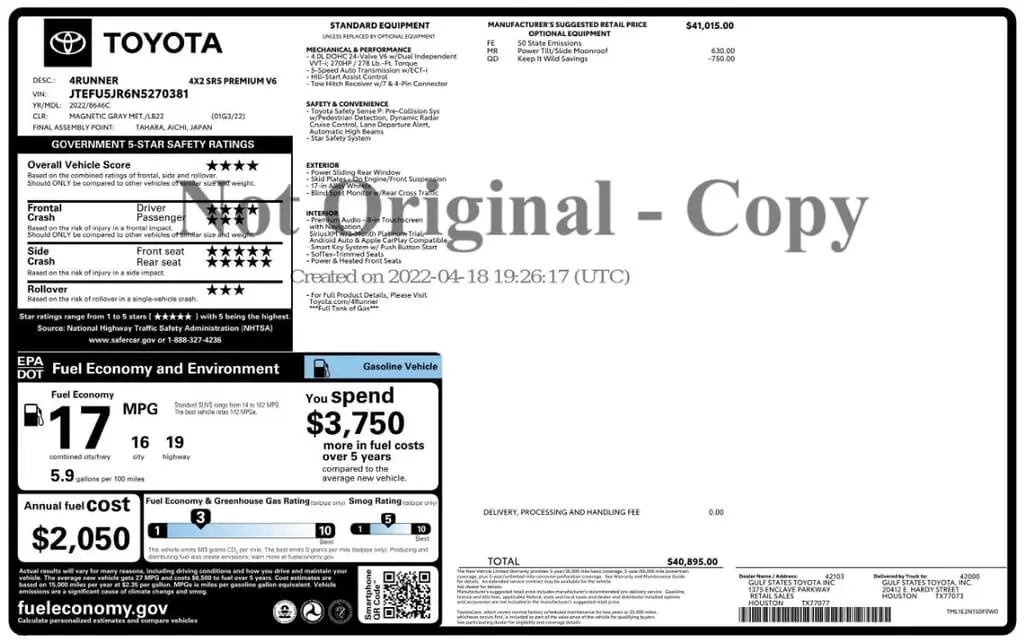 Florida Fine Cars - Used TOYOTA 4RUNNER 2022 MARGATE SR5 PREMIUM