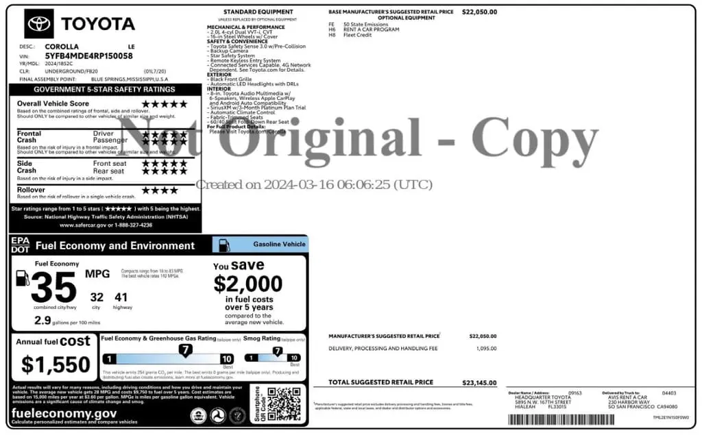 Florida Fine Cars - Used TOYOTA COROLLA 2024 MIAMI LE
