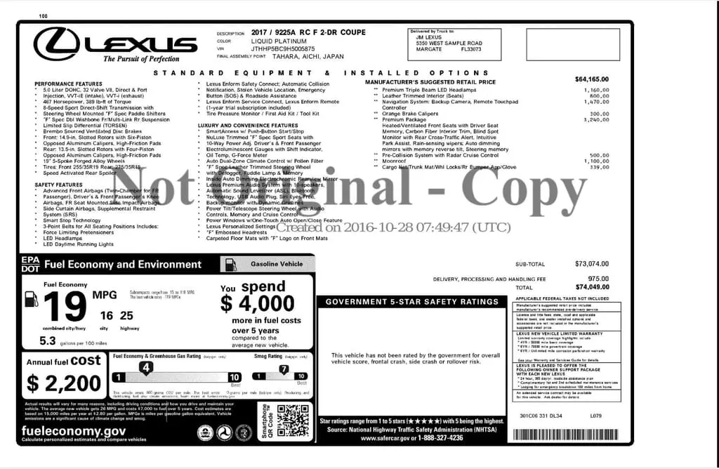 Florida Fine Cars - Used LEXUS RC F 2017 WEST PALM 