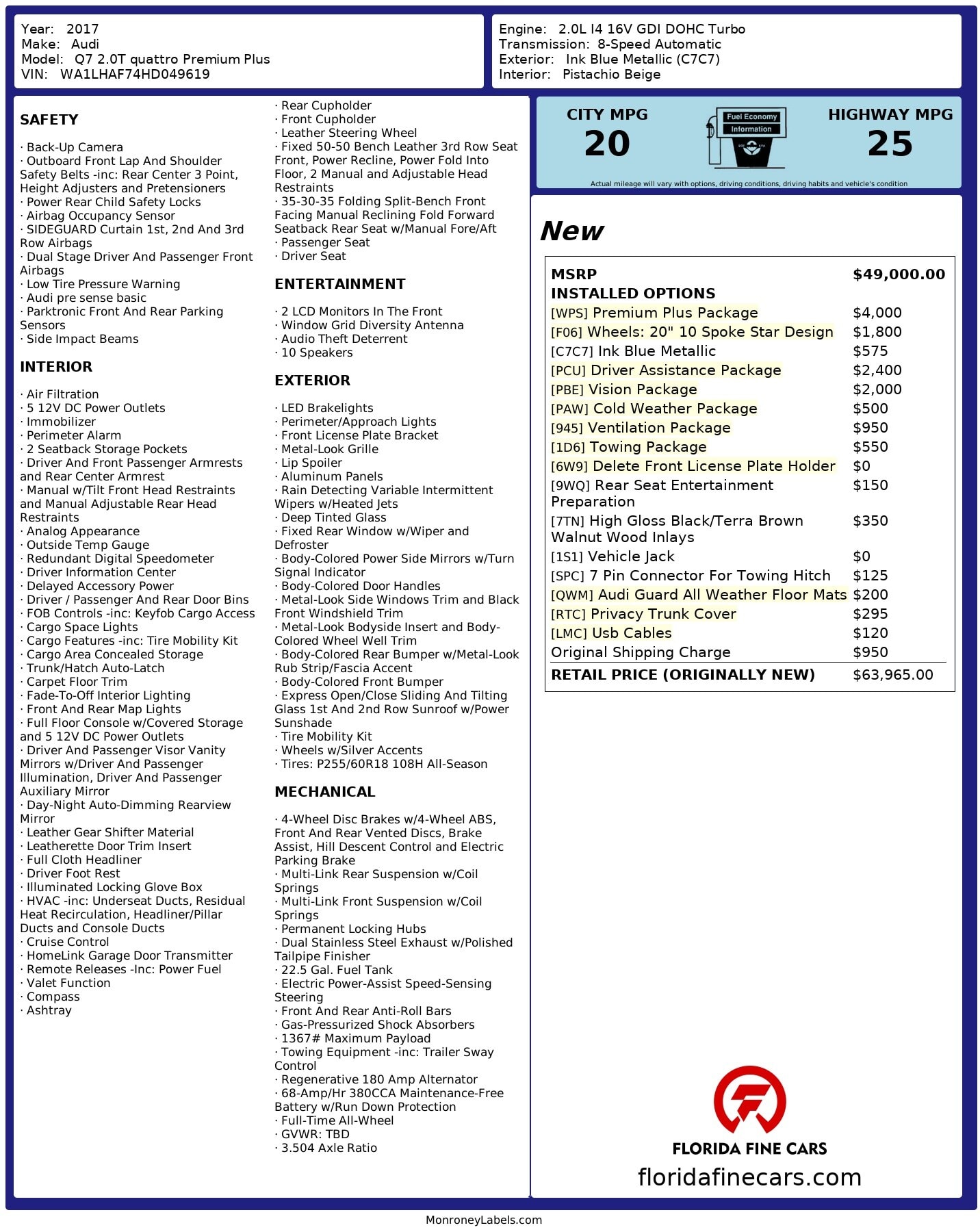 Florida Fine Cars - Used AUDI Q7 2017 ORLANDO PREMIUM PLUS