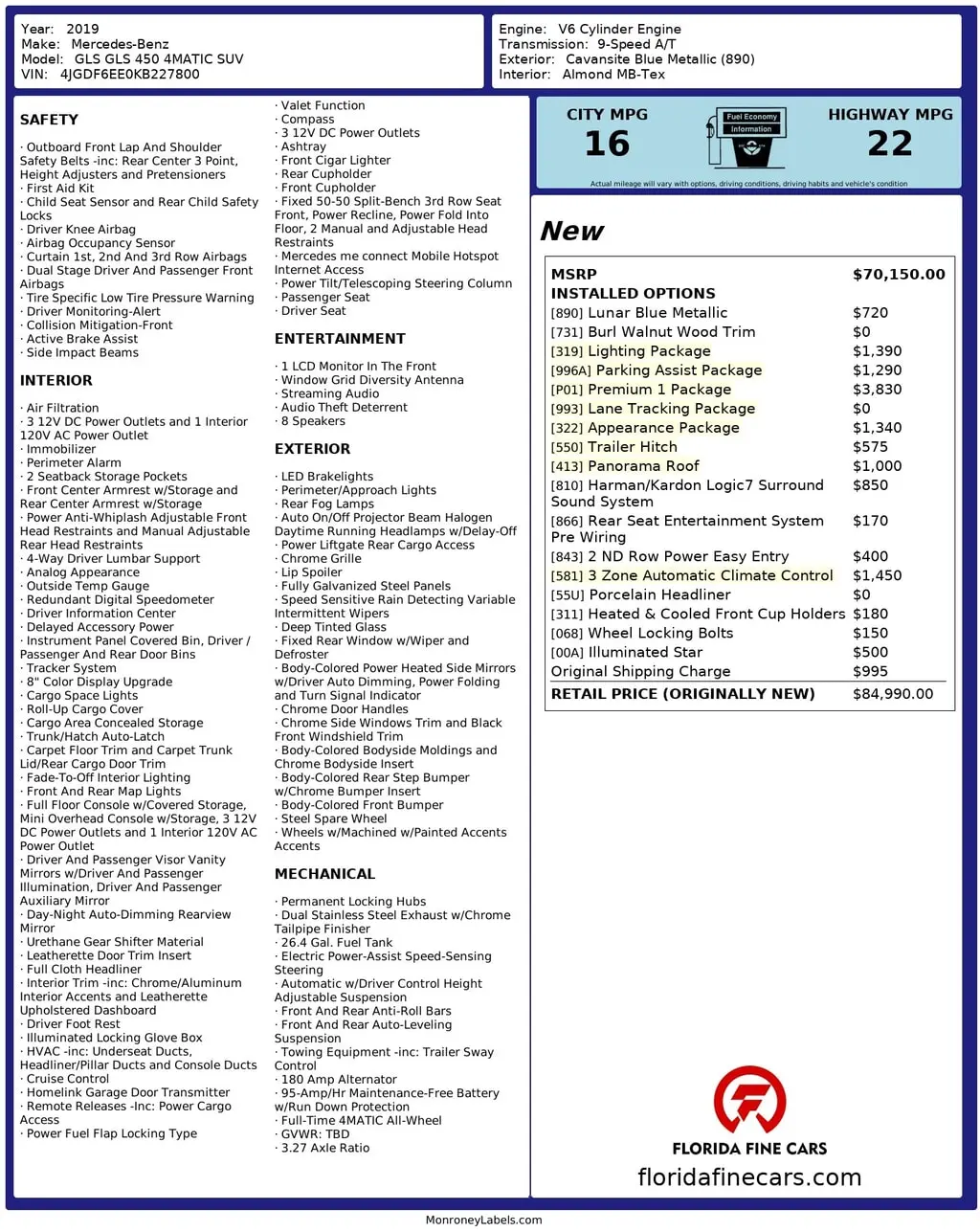 Florida Fine Cars - Used MERCEDES-BENZ GLS 2019 WEST PALM GLS 450
