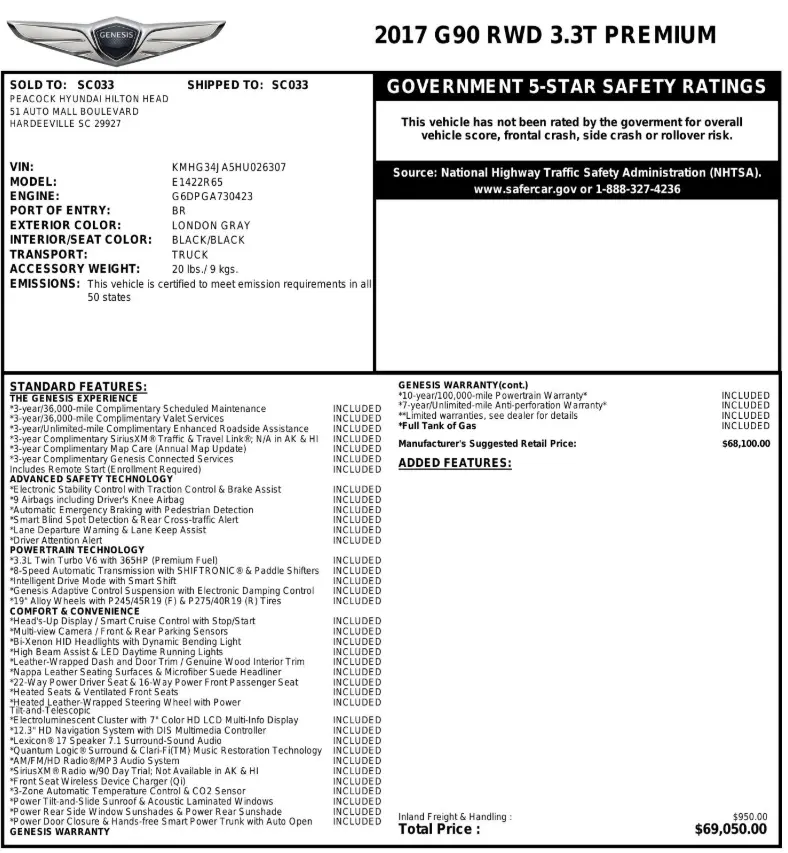 Florida Fine Cars - Used GENESIS G90 2017 ORLANDO 3.3T PREMIUM