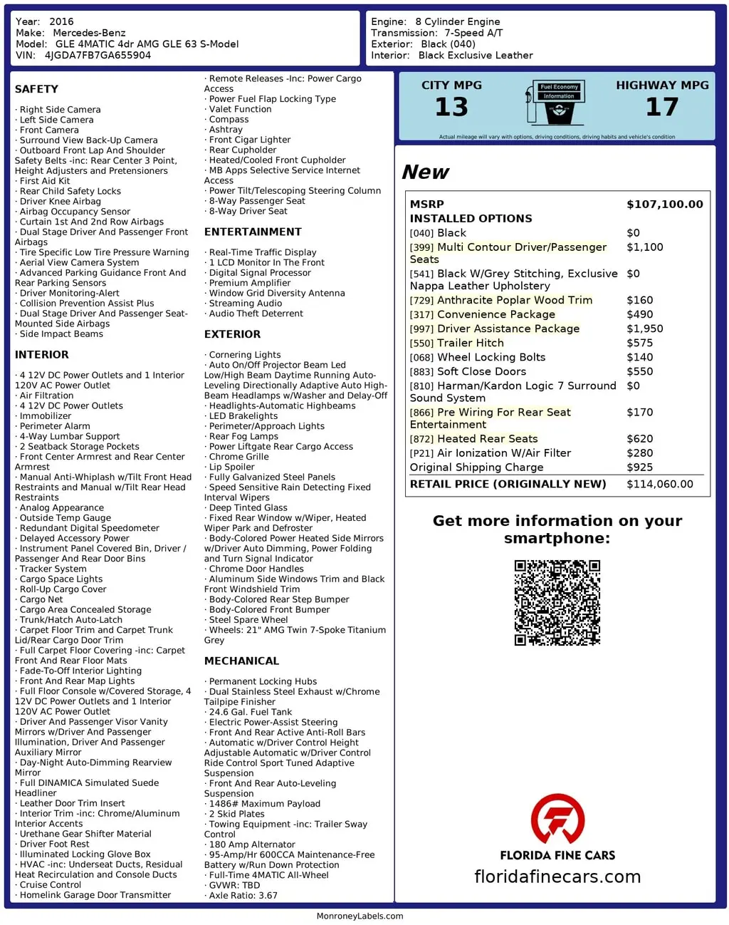 Florida Fine Cars - Used MERCEDES-BENZ GLE 2016 ORLANDO AMG GLE 63 S-MODEL