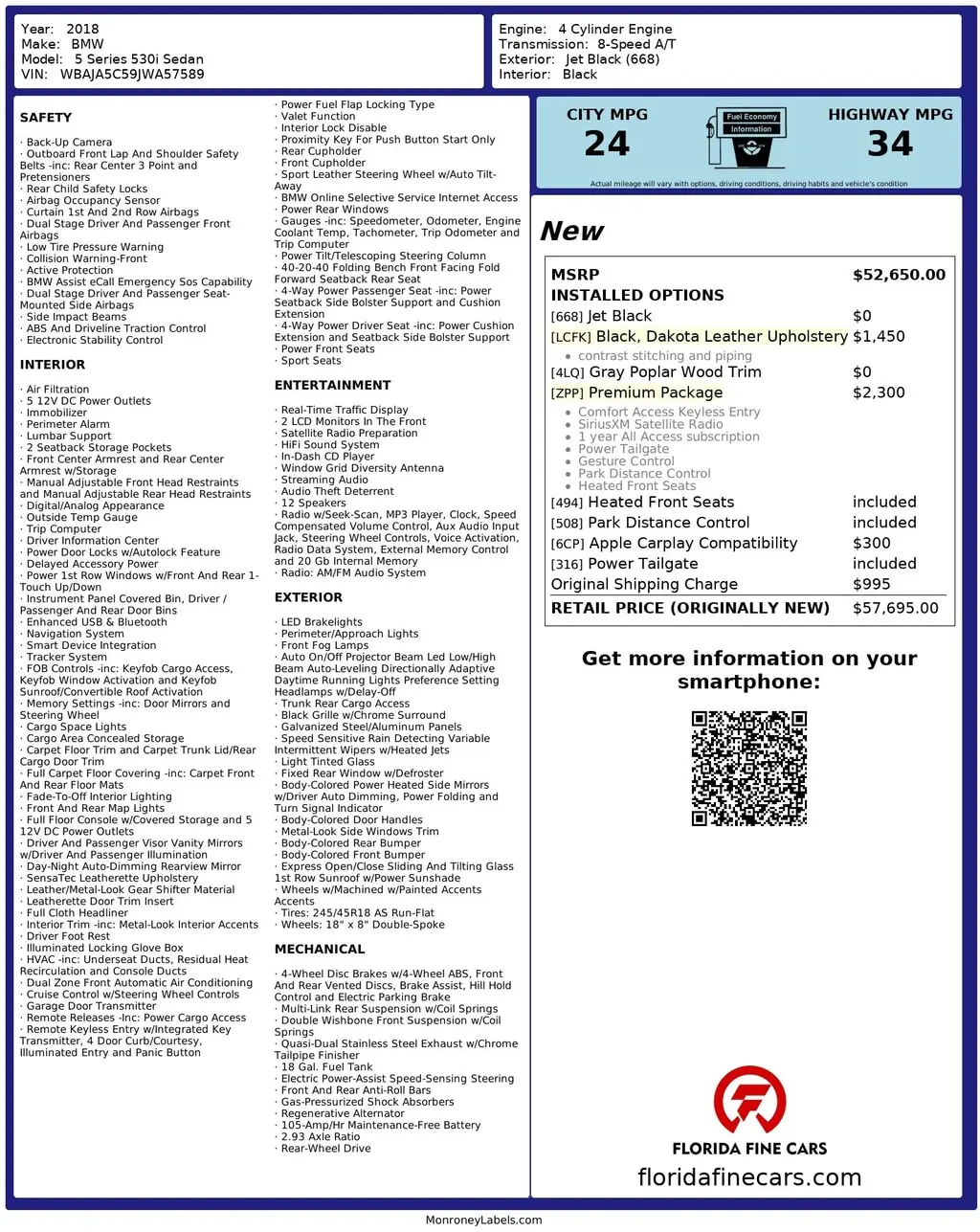 Florida Fine Cars - Used BMW 5 SERIES 2018 WEST PALM 530I