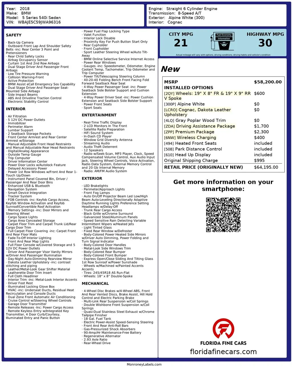 Florida Fine Cars - Used BMW 5 SERIES 2018 WEST PALM 540I