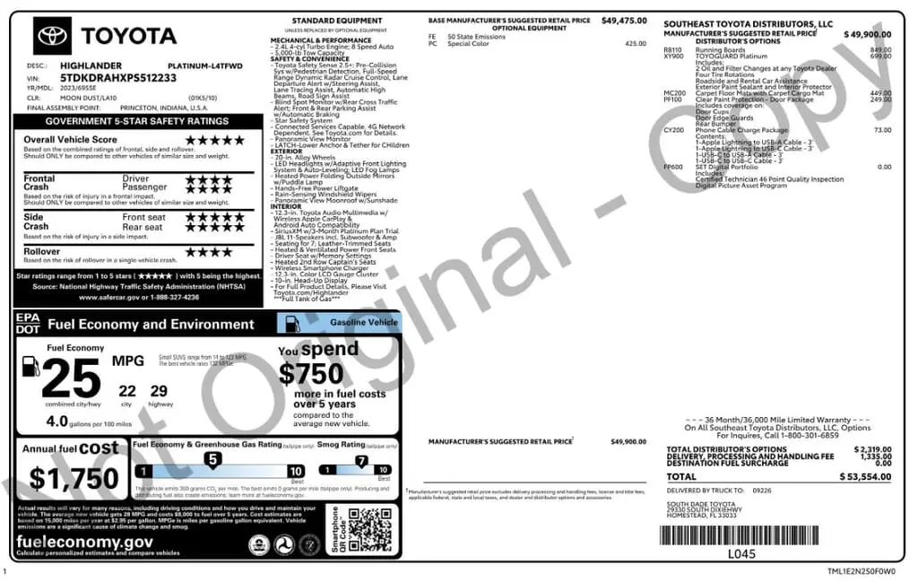 Florida Fine Cars - Used TOYOTA HIGHLANDER 2023 MARGATE PLATINUM