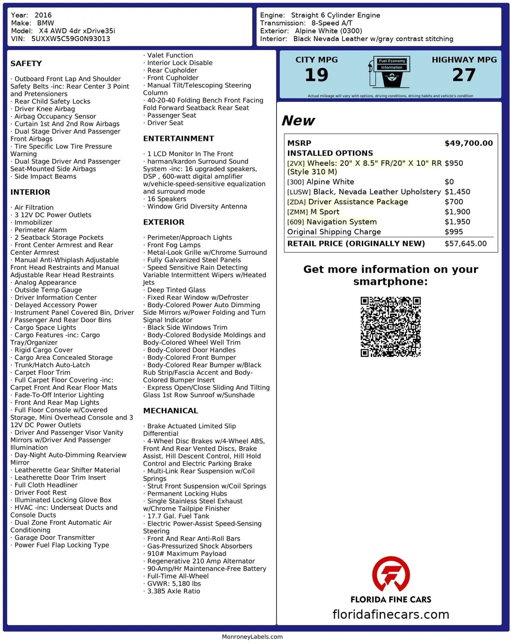 Florida Fine Cars - Used BMW X4 2016 ORLANDO XDRIVE35I