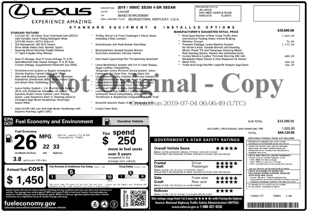 Florida Fine Cars - Used LEXUS ES 2019 ORLANDO ES 350