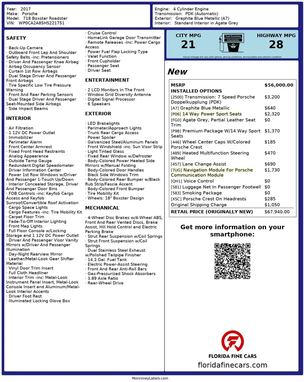 Florida Fine Cars - Used PORSCHE 718 BOXSTER 2017 WEST PALM 